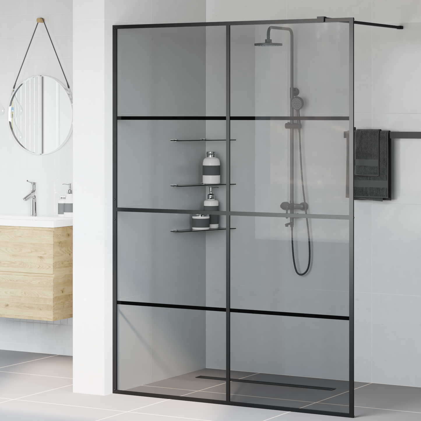 Walk-in Shower Wall Black 140 x 195 cm Tempered Glass