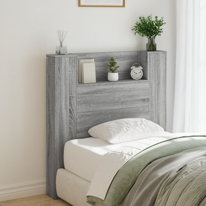 Storage Headboard with LED Grey Sonoma Engineered Wood