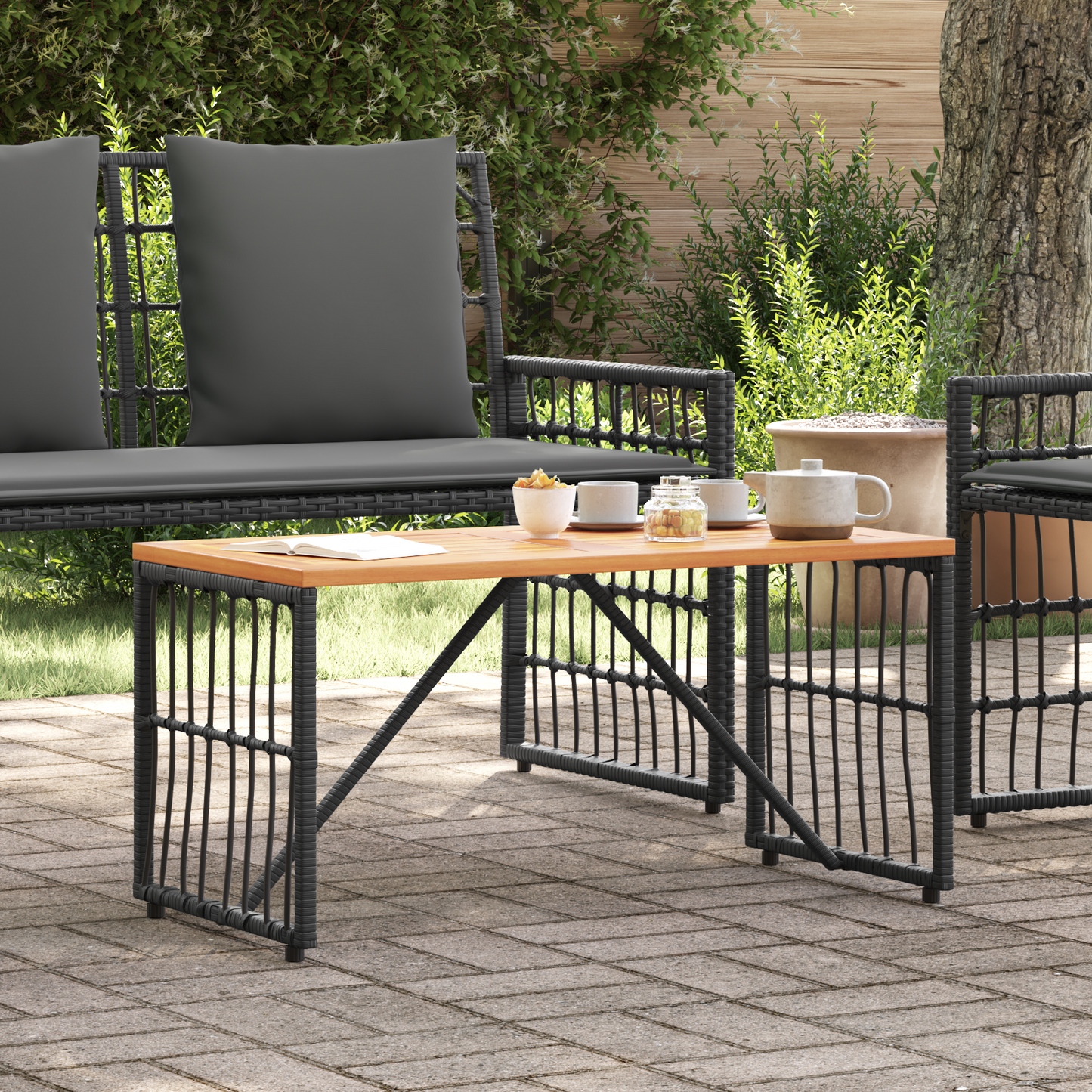 Outdoor Table Black 80 x 40 x 40 cm Steel and Poly Rattan