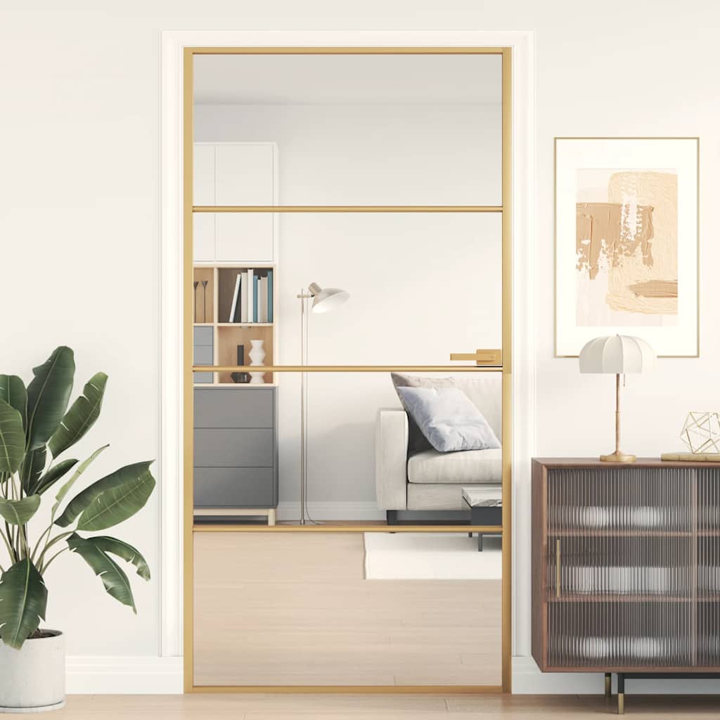 Interior Door Slim Golden 102,5x201,5 cm Tempered Glass and Aluminium