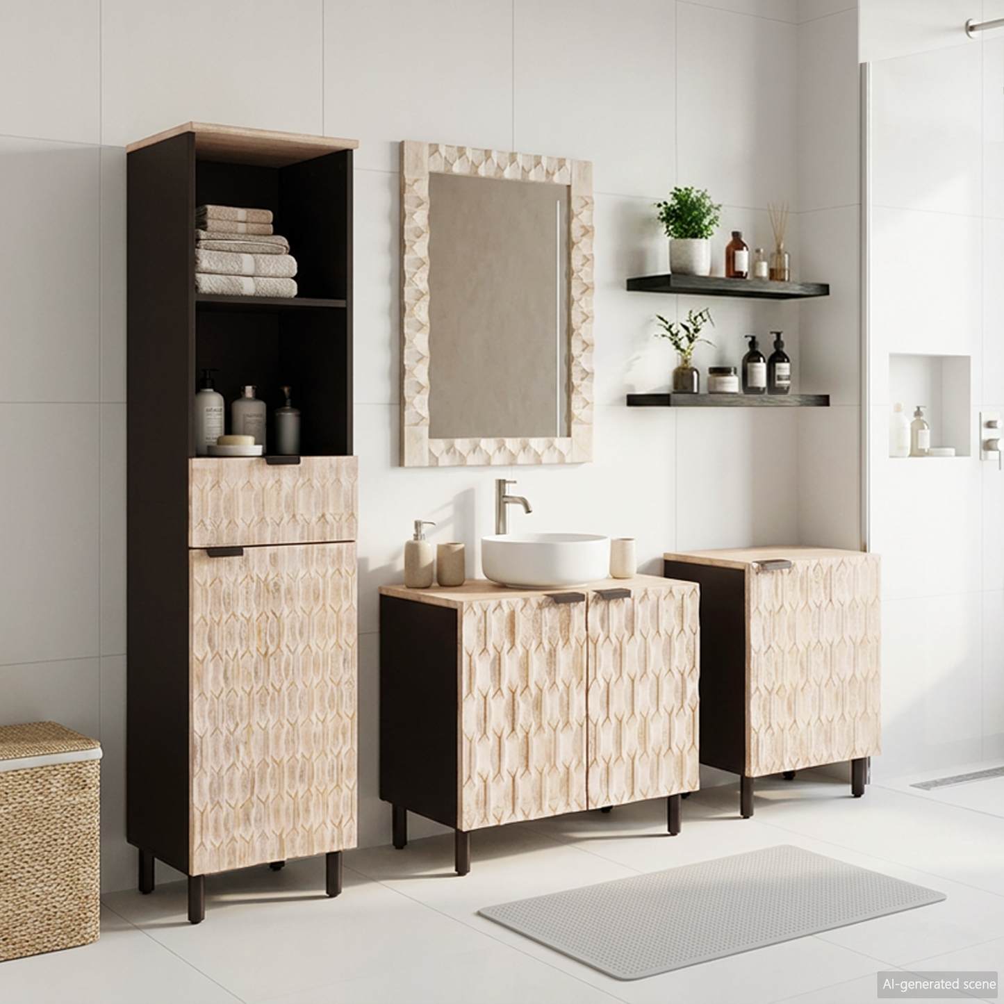 Bathroom Sets 4 pcs White Wash Finish Solid Mango Wood