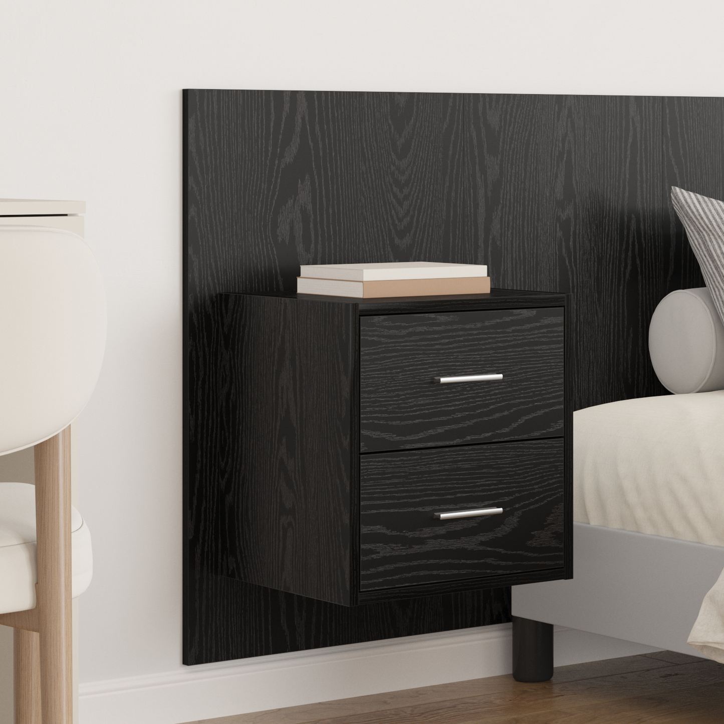 Headboard with Cabinet 3 pcs Black Oak Engineered Wood