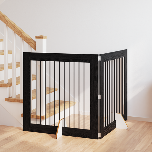 Foldable Dog Gate with Stands 2 pcs Black Oak 200.5 cm