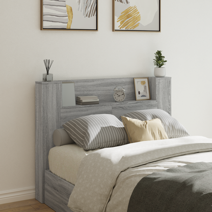 Storage Headboard with LED Grey Sonoma Engineered Wood