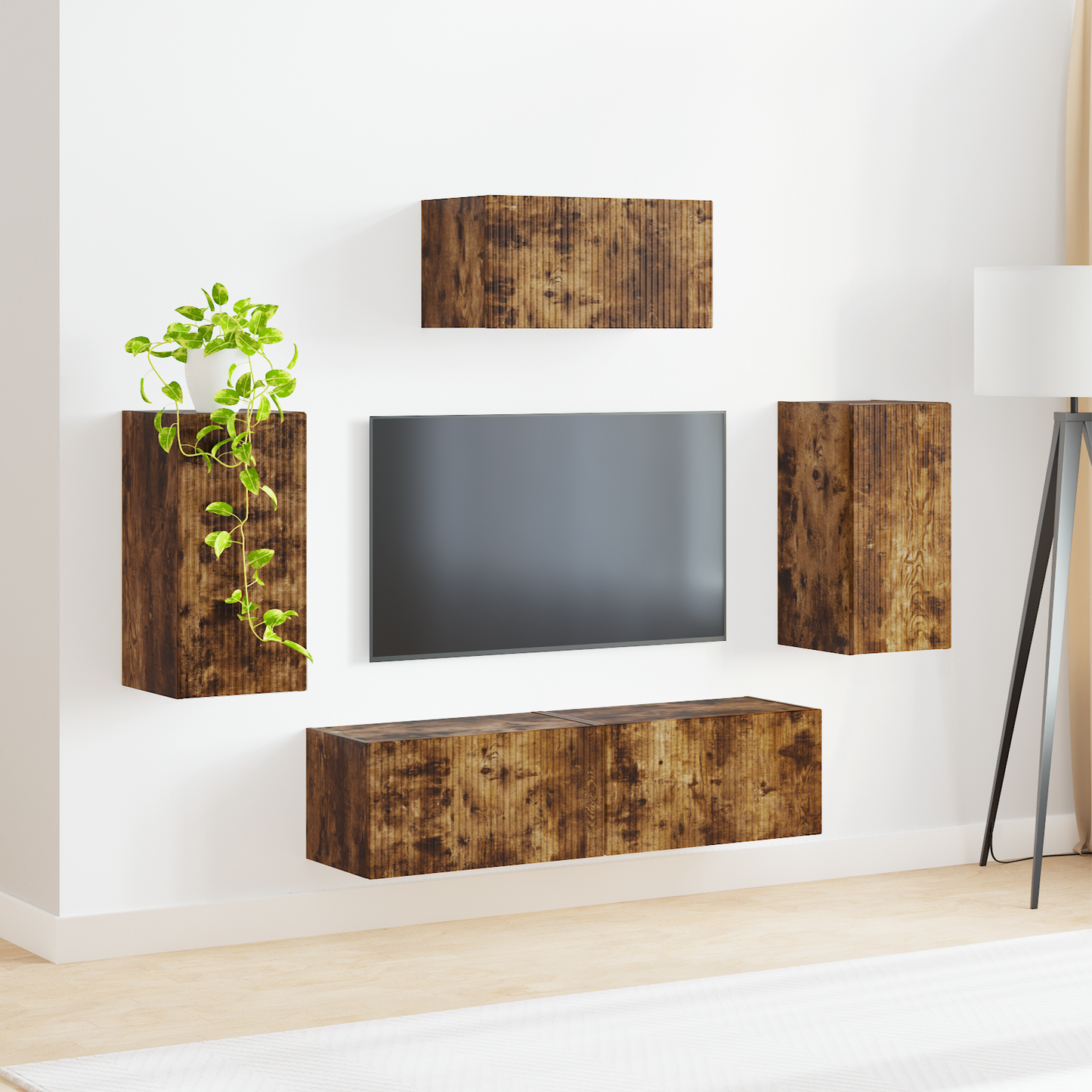 TV Cabinet Set Wall-mounted 5 pcs Smoked Oak Engineered Wood