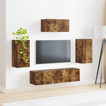 TV Cabinet Set Wall-mounted 5 pcs Smoked Oak Engineered Wood