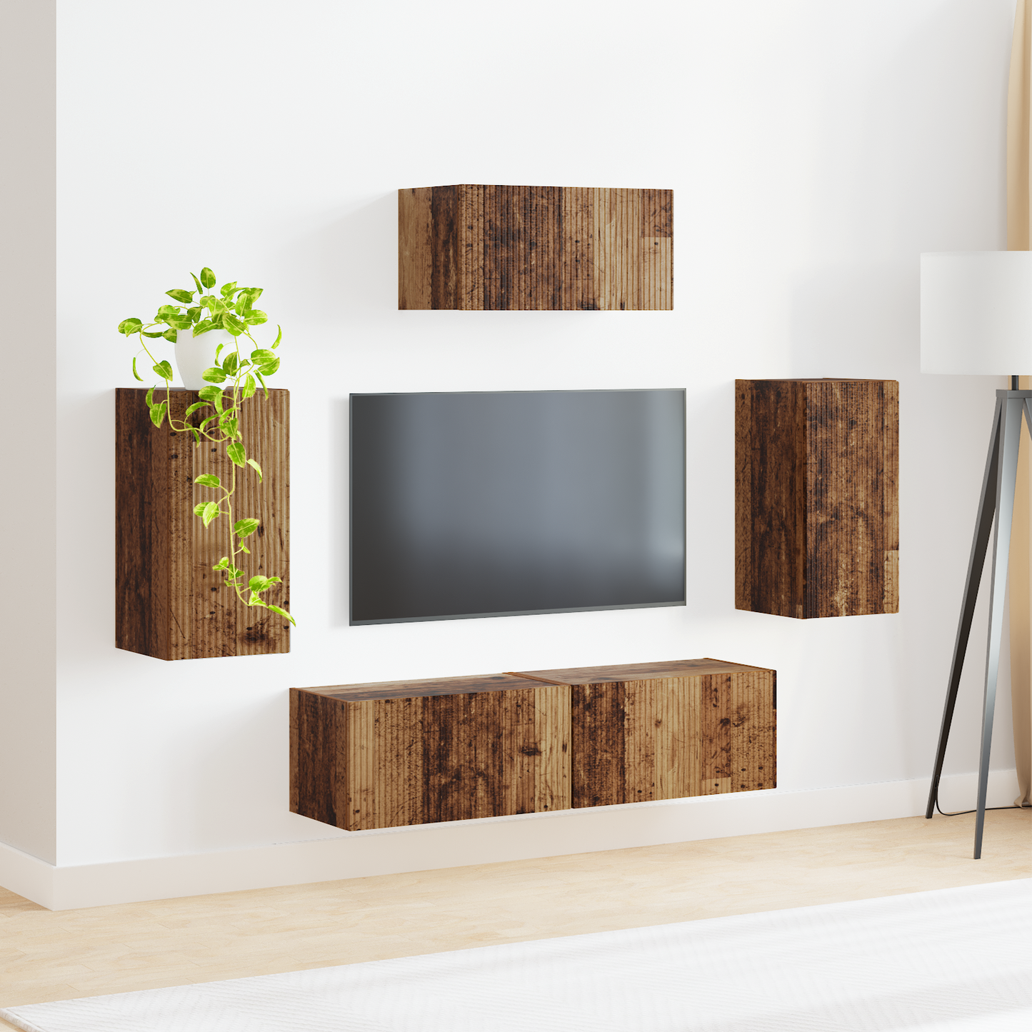 TV Cabinet Set Wall-mounted 5 pcs Old Wood Engineered Wood
