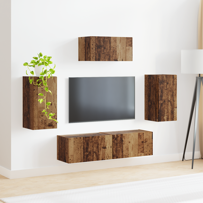 TV Cabinet Set Wall-mounted 5 pcs Old Wood Engineered Wood