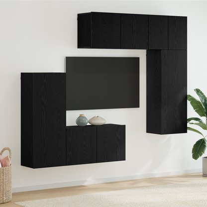 TV Wall Unit Wall-mounted 5 pcs Black oak Engineered Wood