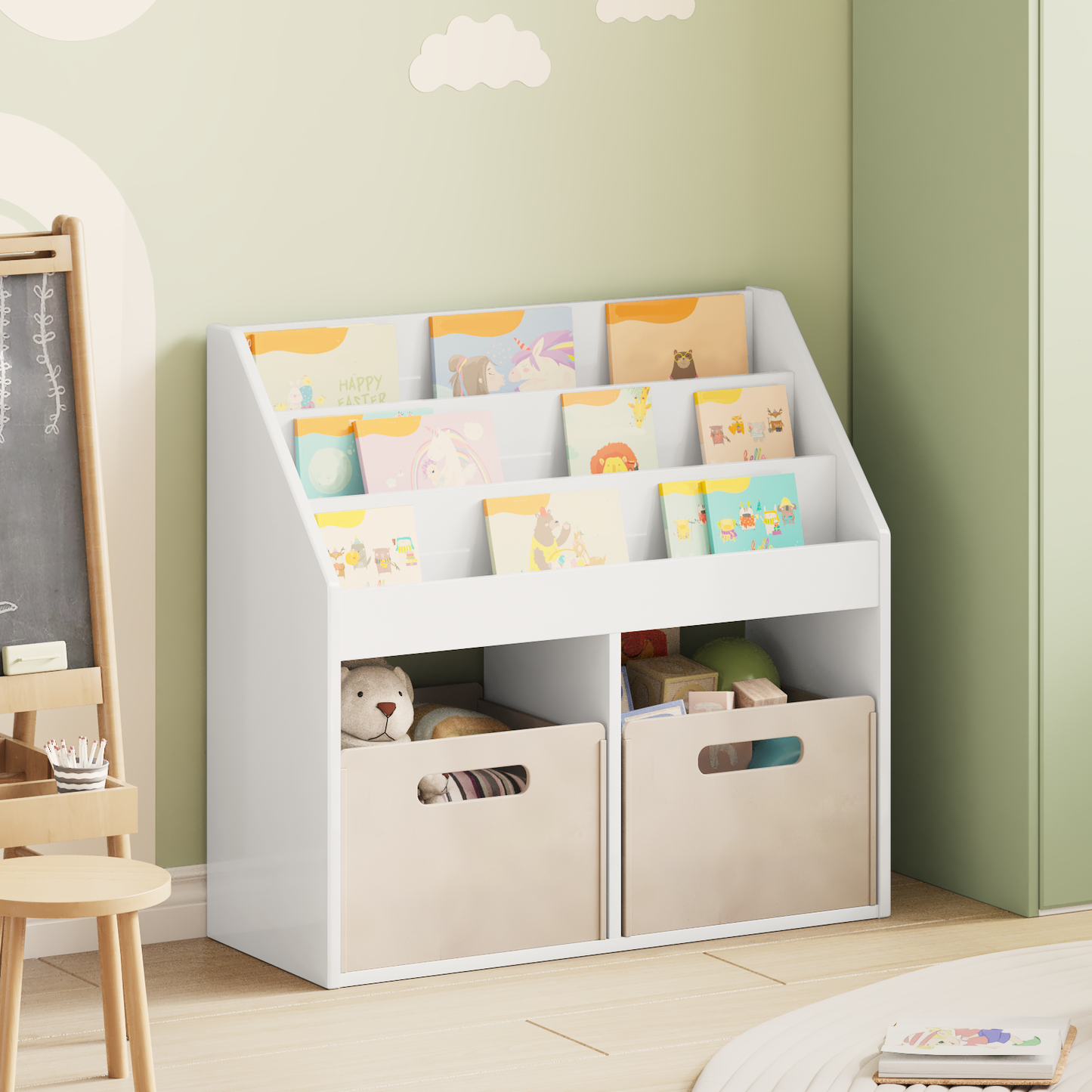 Kids Bookshelf High Gloss White 72.5 x 29.5 x 69 cm