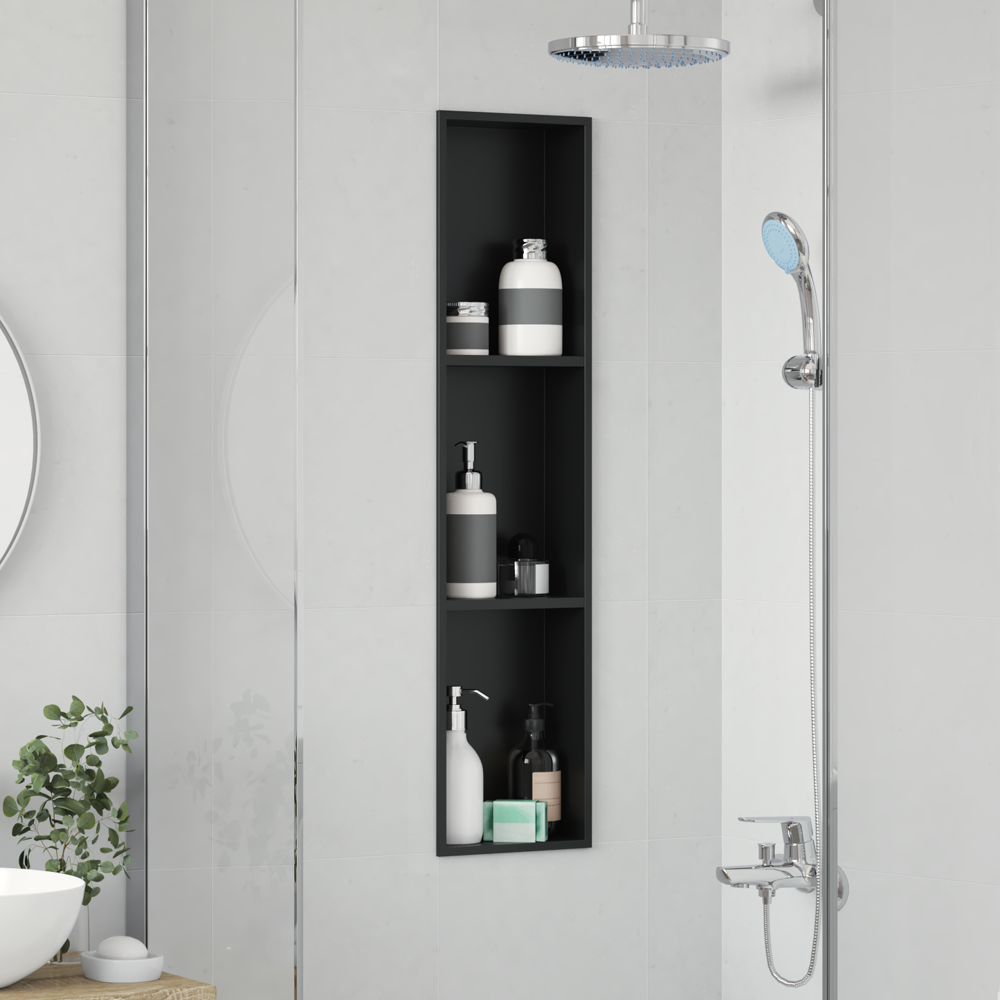 Shower Niche Black 90 x 20 x 9.5 cm Stainless Steel