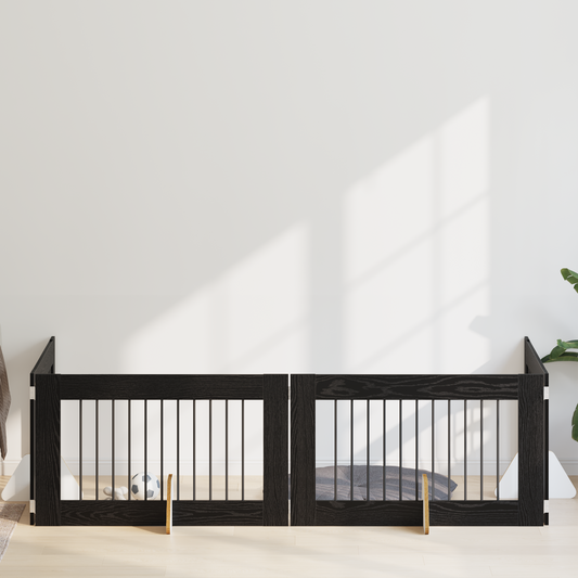 Foldable Dog Gate with Stands 4 pcs Black Oak 401 cm