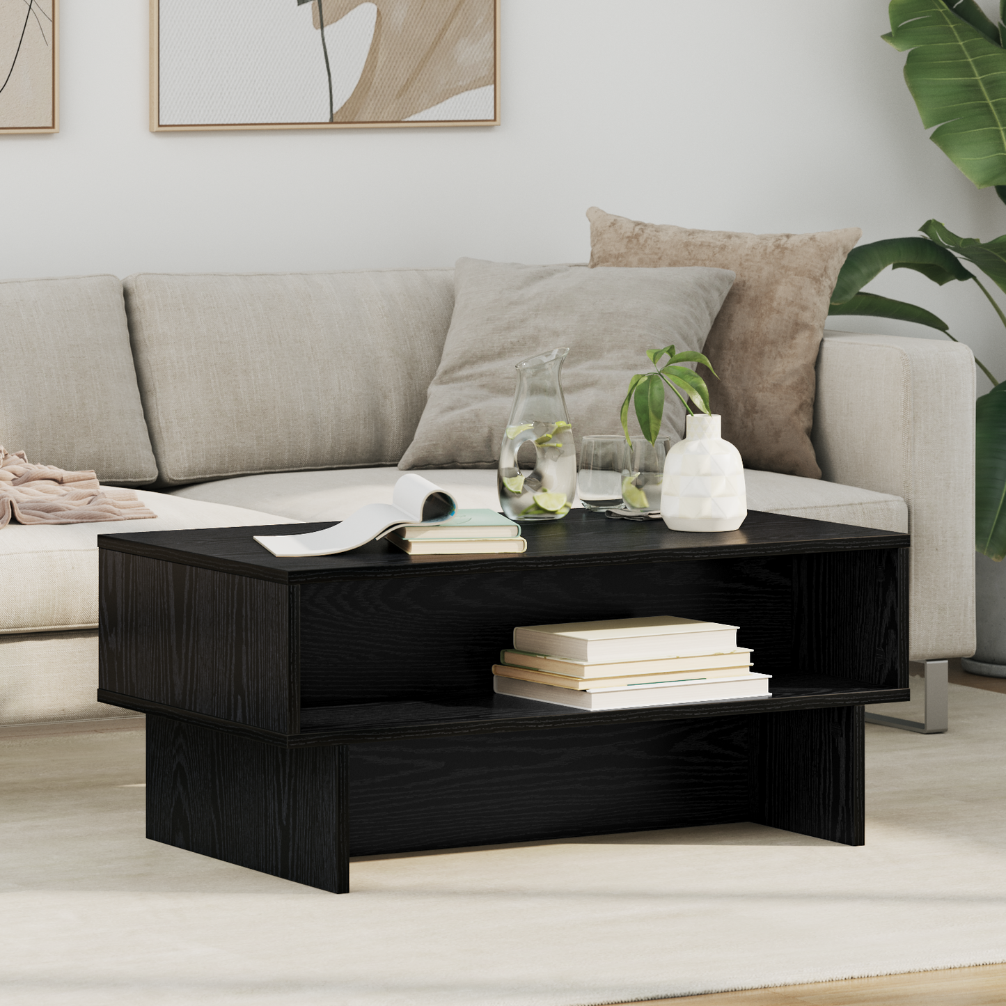Coffee Table Black Oak 80 x 46 x 35 cm Engineered Wood