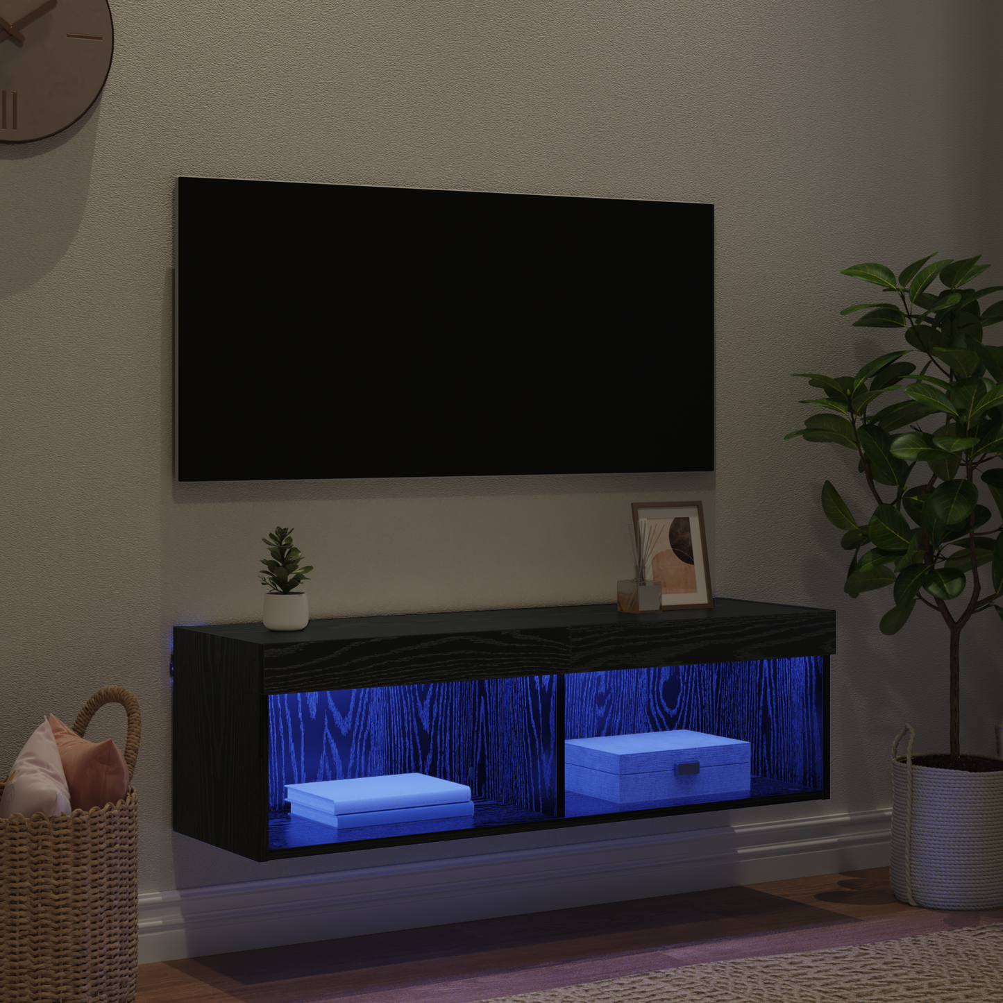 TV Wall Cabinet Black Oak 100 x 30 x 30 cm Engineered Wood