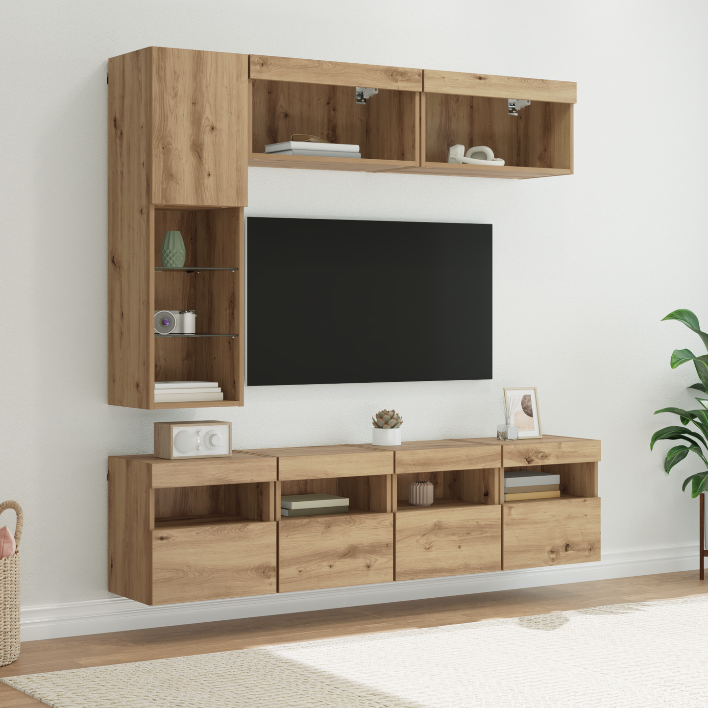 TV Cabinet with LED 7 pcs Artisan Oak Engineered Wood