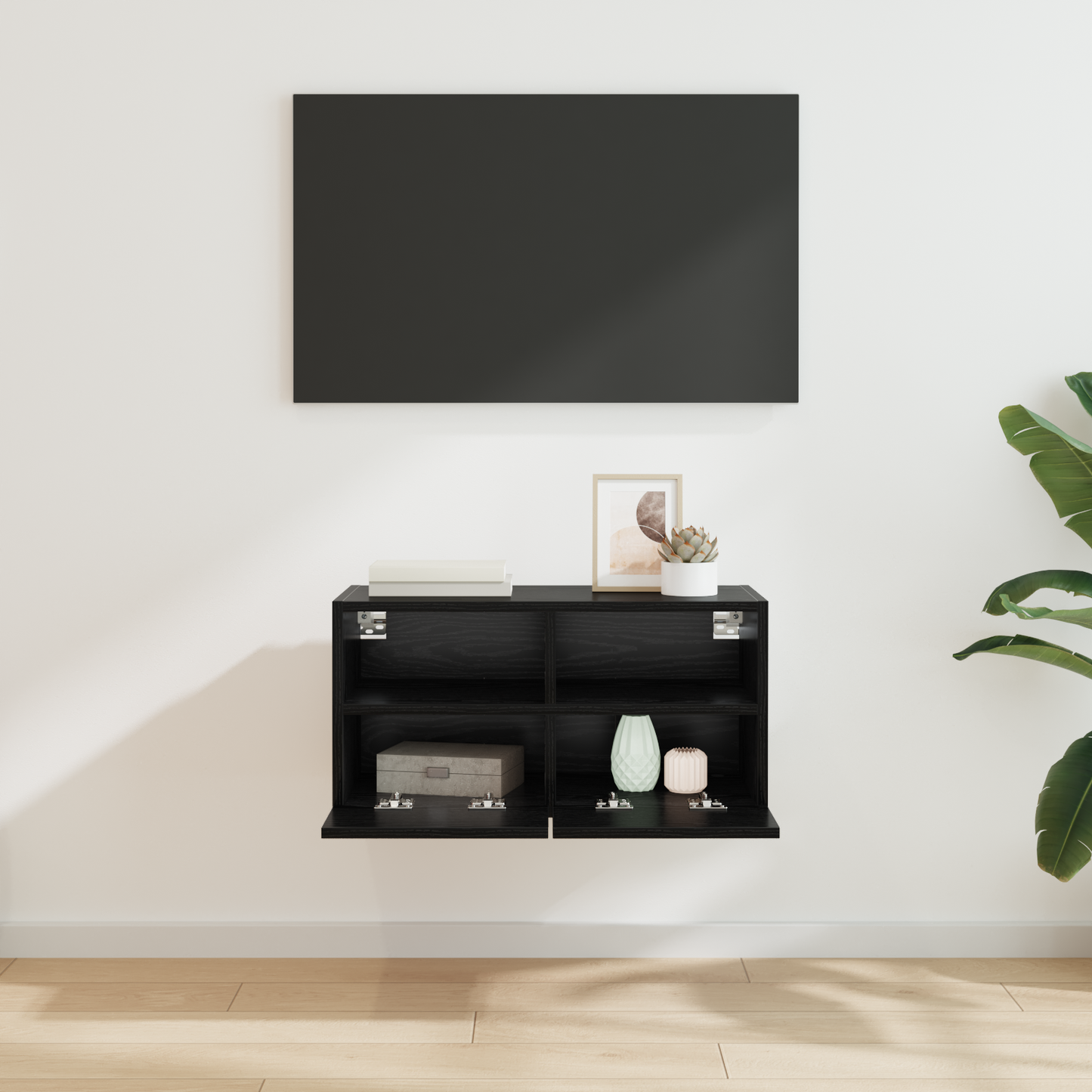 TV Wall Cabinet Black Oak 60 x 30 x 30 cm Engineered Wood