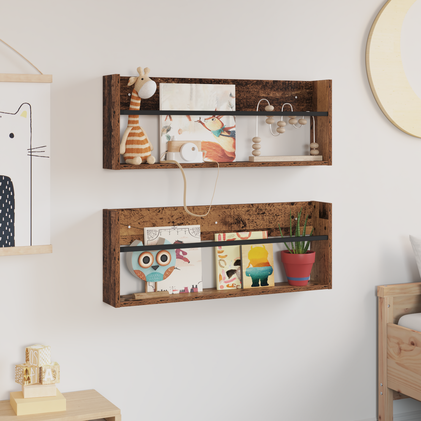 Magazine Rack 2 pcs Old Wood 80 x 12 x 30 cm Engineered Wood