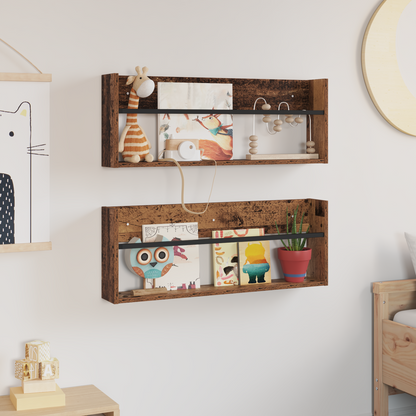 Magazine Rack 2 pcs Old Wood 80 x 12 x 30 cm Engineered Wood