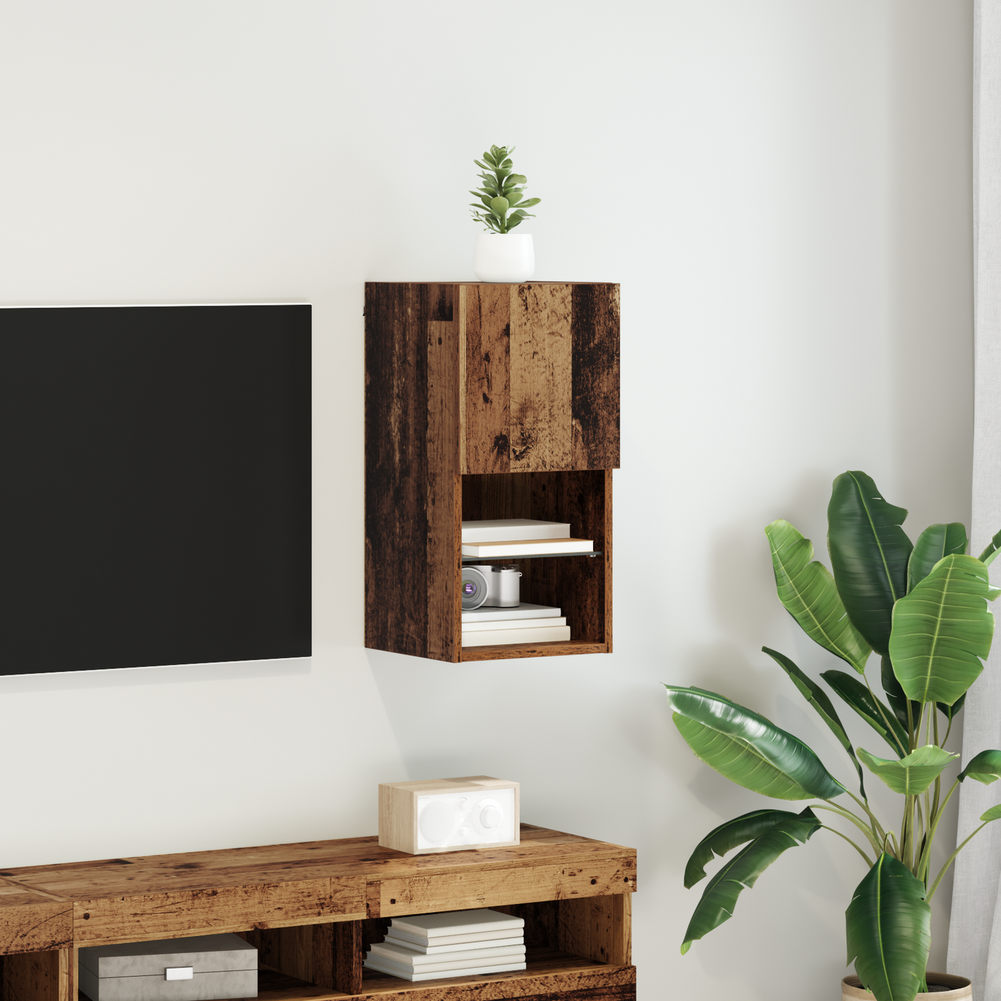 Wall-mounted TV Cabinet with LED Old Wood 30.5 x 30 x 60 cm