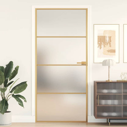 Interior Door Slim Golden 93x201,5 cm Tempered Glass and Aluminium