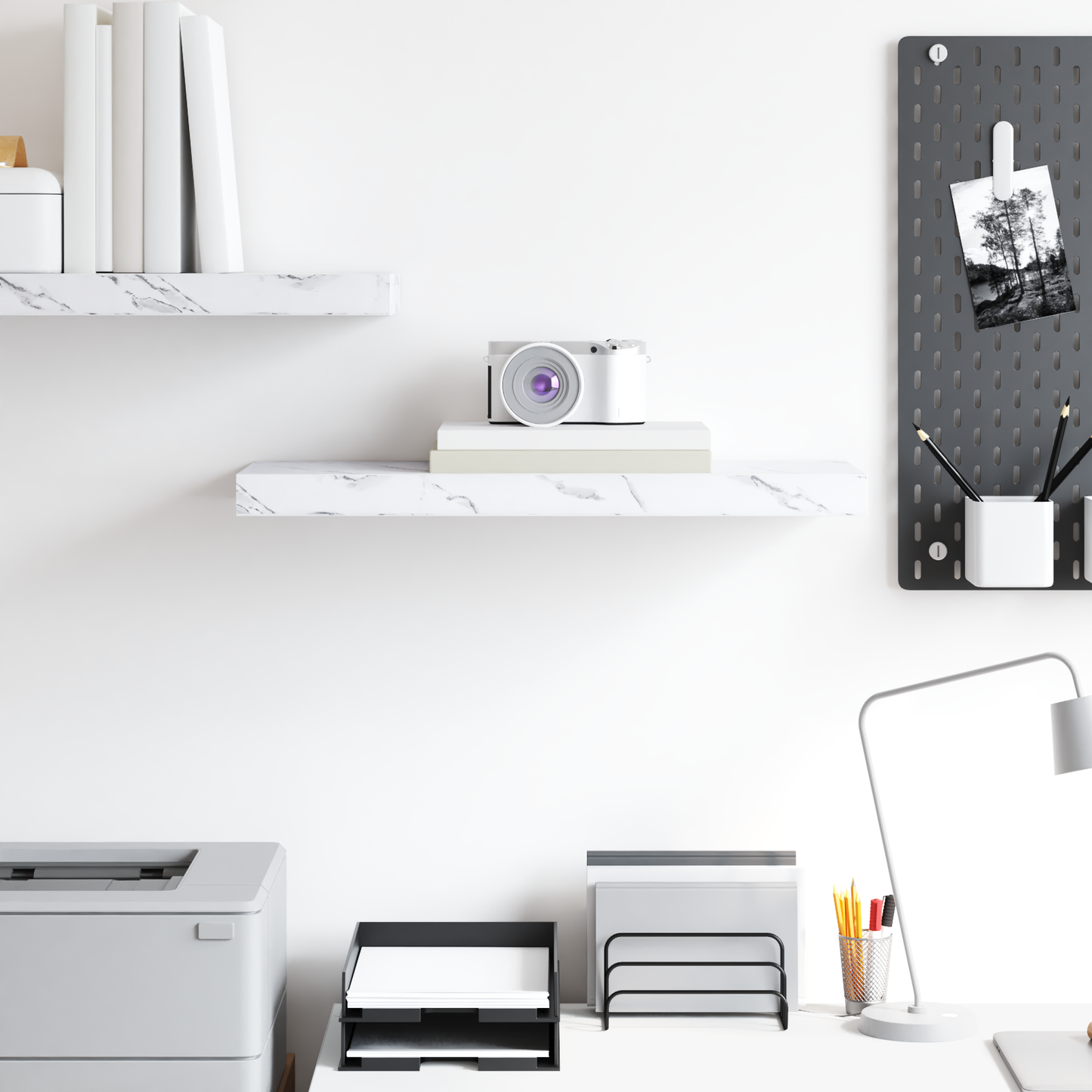 Wall Shelf White Marble 60 x 23 x 4 cm Engineered Wood