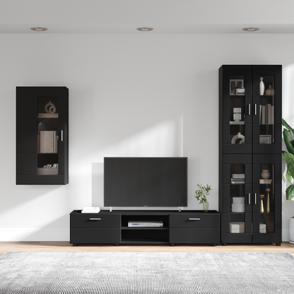 TV Cabinet Set with Drawer FLORIN 3 pcs Black Engineered Wood