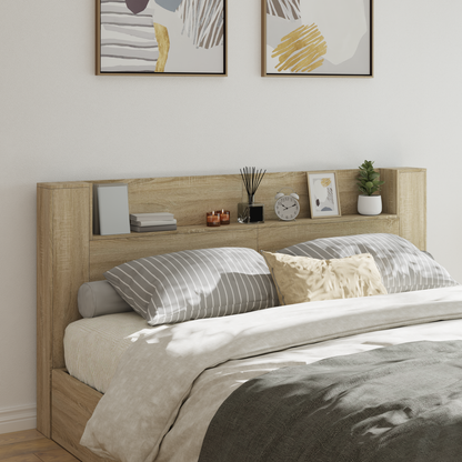 Storage Headboard with LED Sonoma Oak Engineered Wood