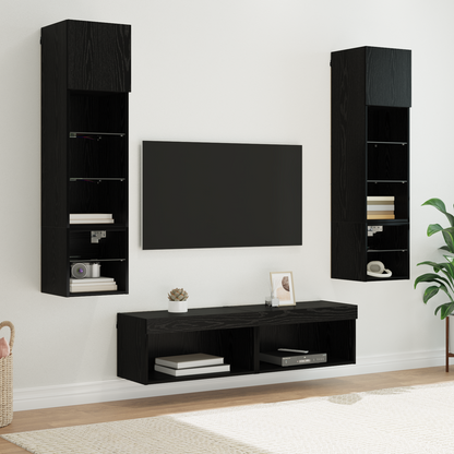 TV Wall Unit Wall-mounted 6 pcs Black Oak Engineered Wood