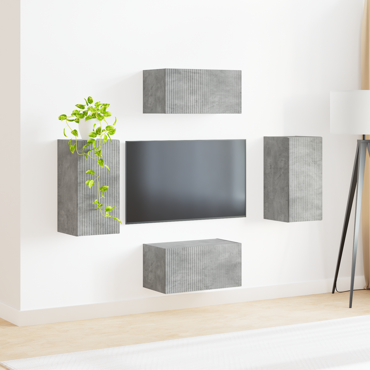 TV Cabinet Set 4 pcs Concrete Grey Engineered Wood