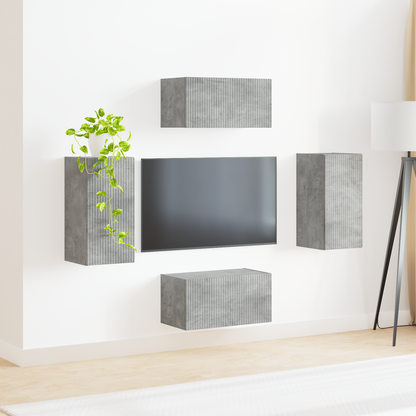 TV Cabinet Set 4 pcs Concrete Grey Engineered Wood