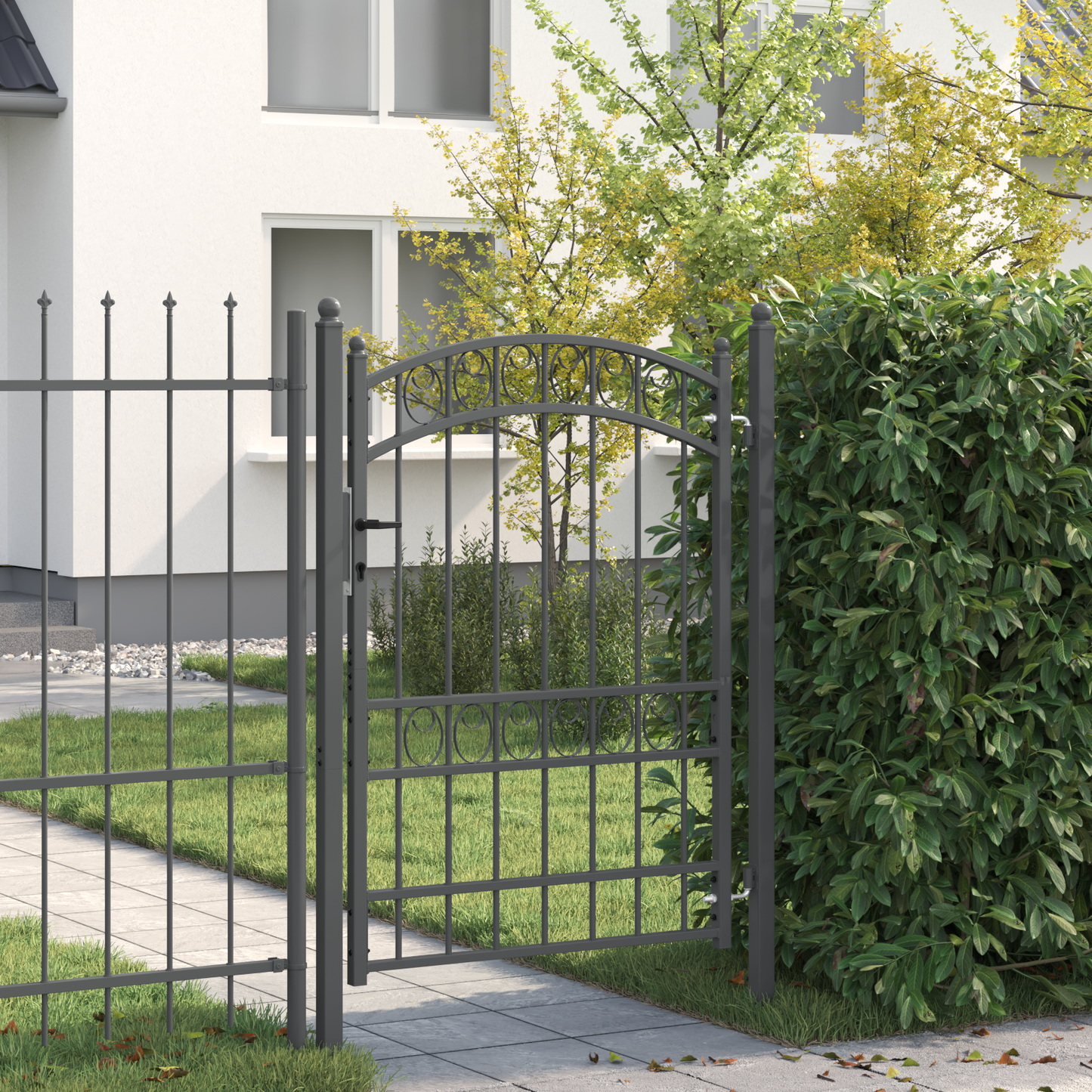 Fence Gate EMMEN 170 x 100 cm Powder-coated steel Grey Lockable
