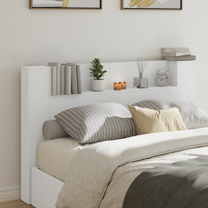 Headboard Cabinet with LED White 160 x 16.5 x 103.5 cm