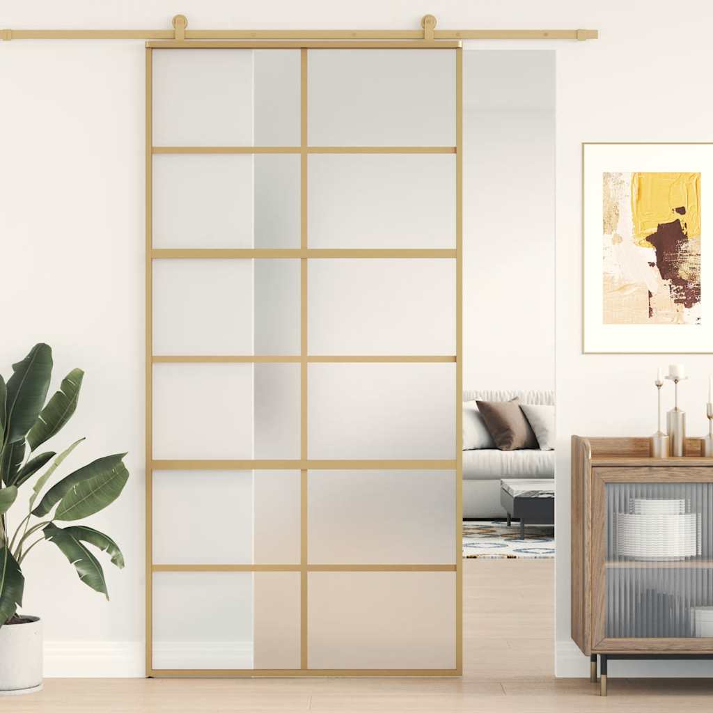 Sliding Door Gold 102,5x205 cm Frosted ESG Glass and Aluminium