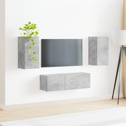 TV Wall Cabinet Set 4 pcs Concrete Grey Engineered Wood