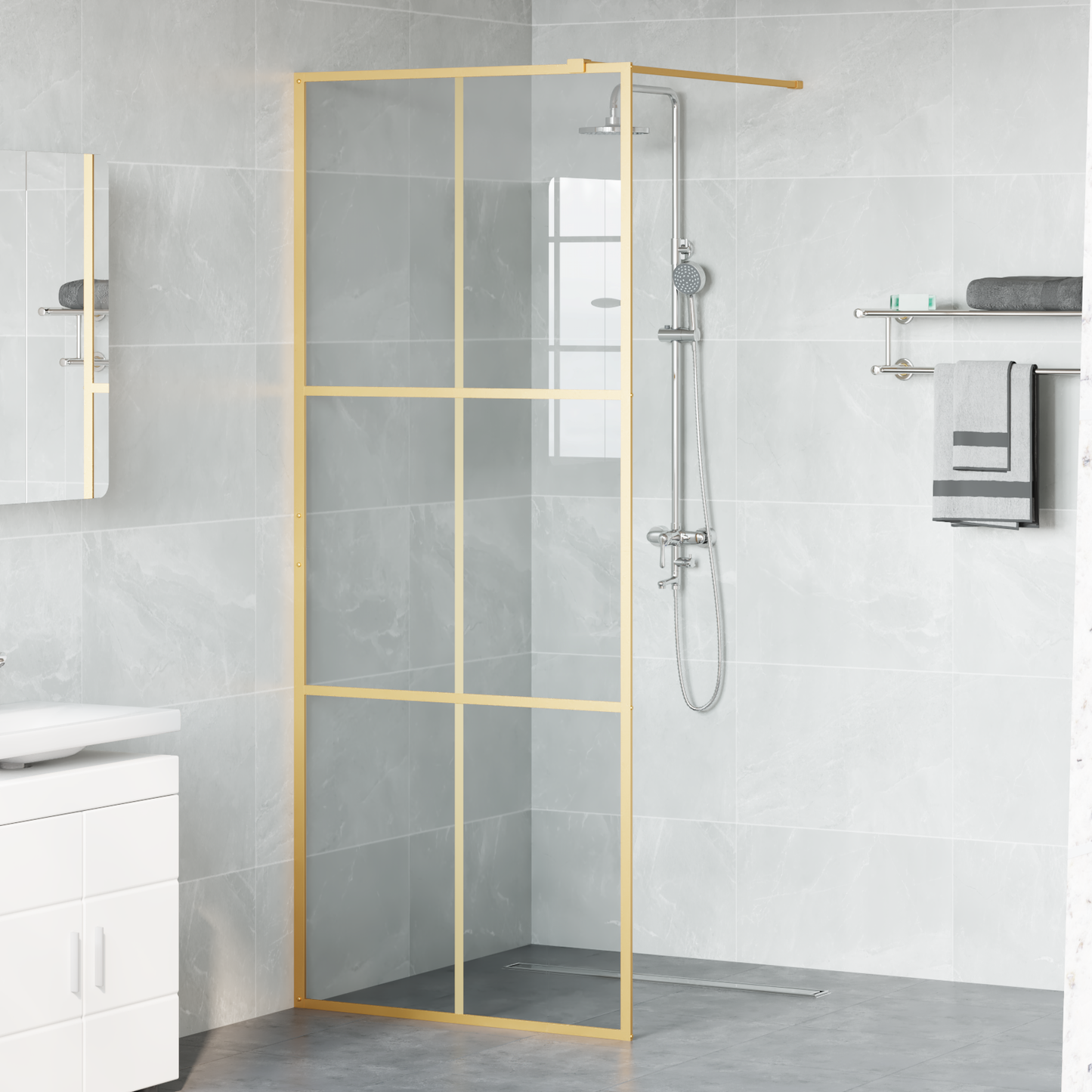 Walk-in Shower Wall Gold 80 x 195 cm Tempered Glass