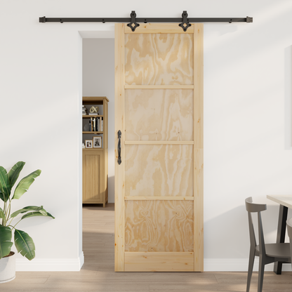 Sliding Door Natural and Black 83 x 232 cm Solid Pine Wood