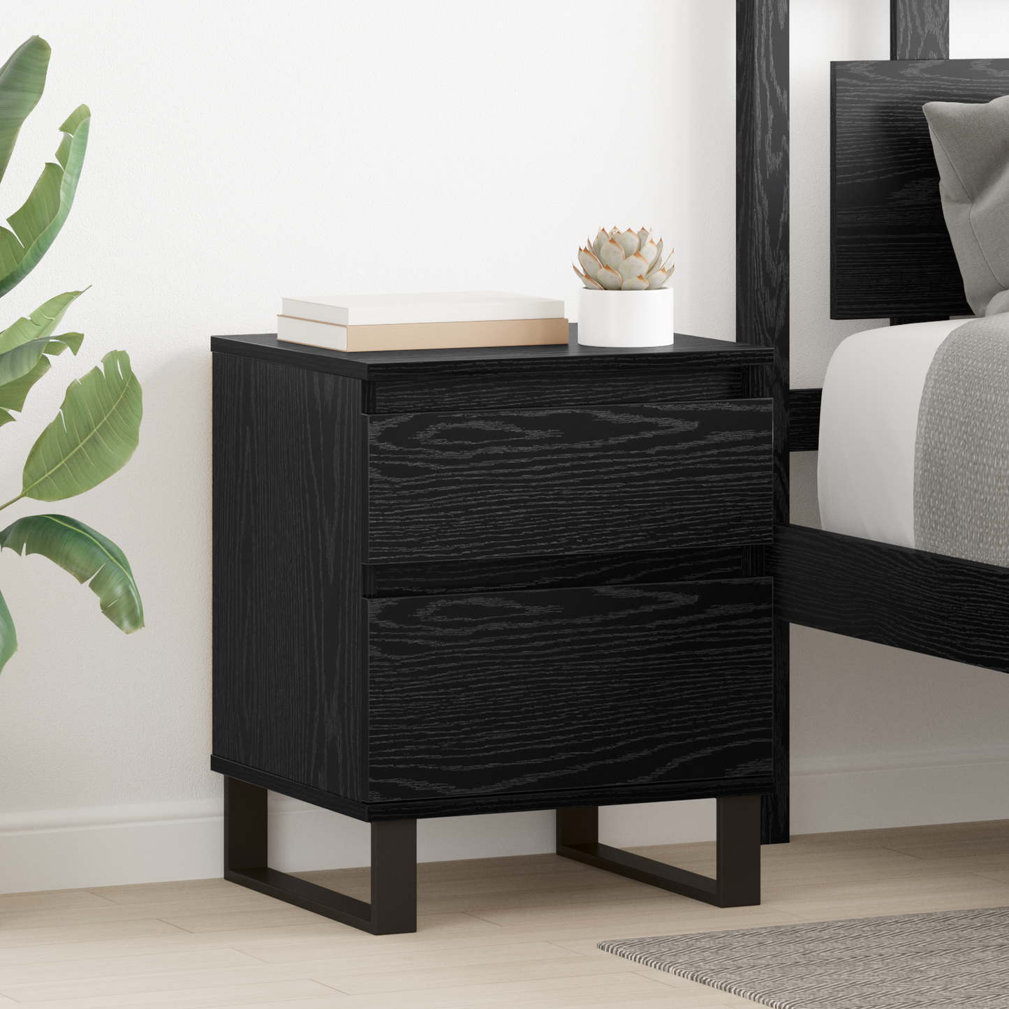 Bedside Cabinet Black Oak 40 x 35 x 50 cm Engineered Wood
