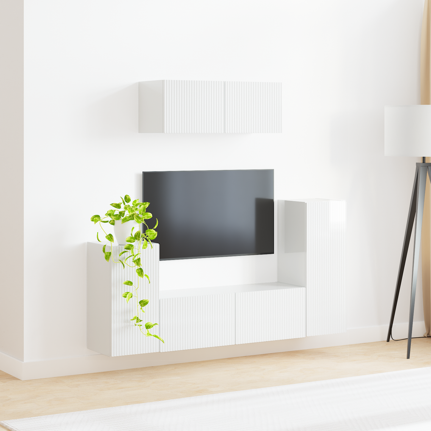 TV Cabinet Set 4 pcs High Gloss White Engineered Wood