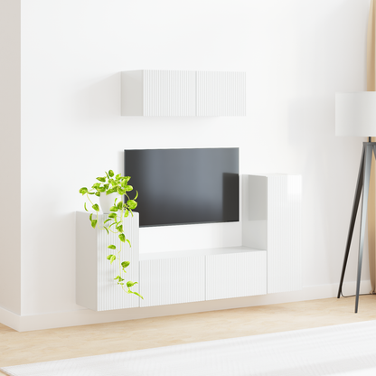 TV Cabinet Set 4 pcs High Gloss White Engineered Wood