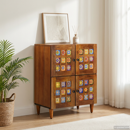 Sideboard with Storage Walnut 60 x 33 x 75 cm Solid Mango Wood