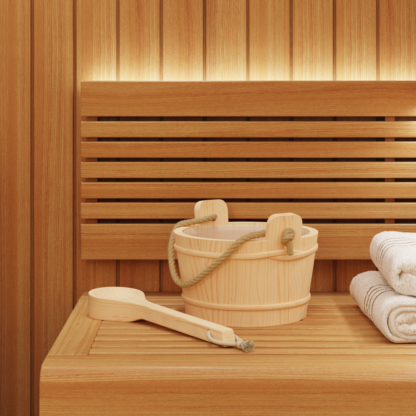Sauna Bucket 2 pcs Brown Solid Pine Wood and Hemp