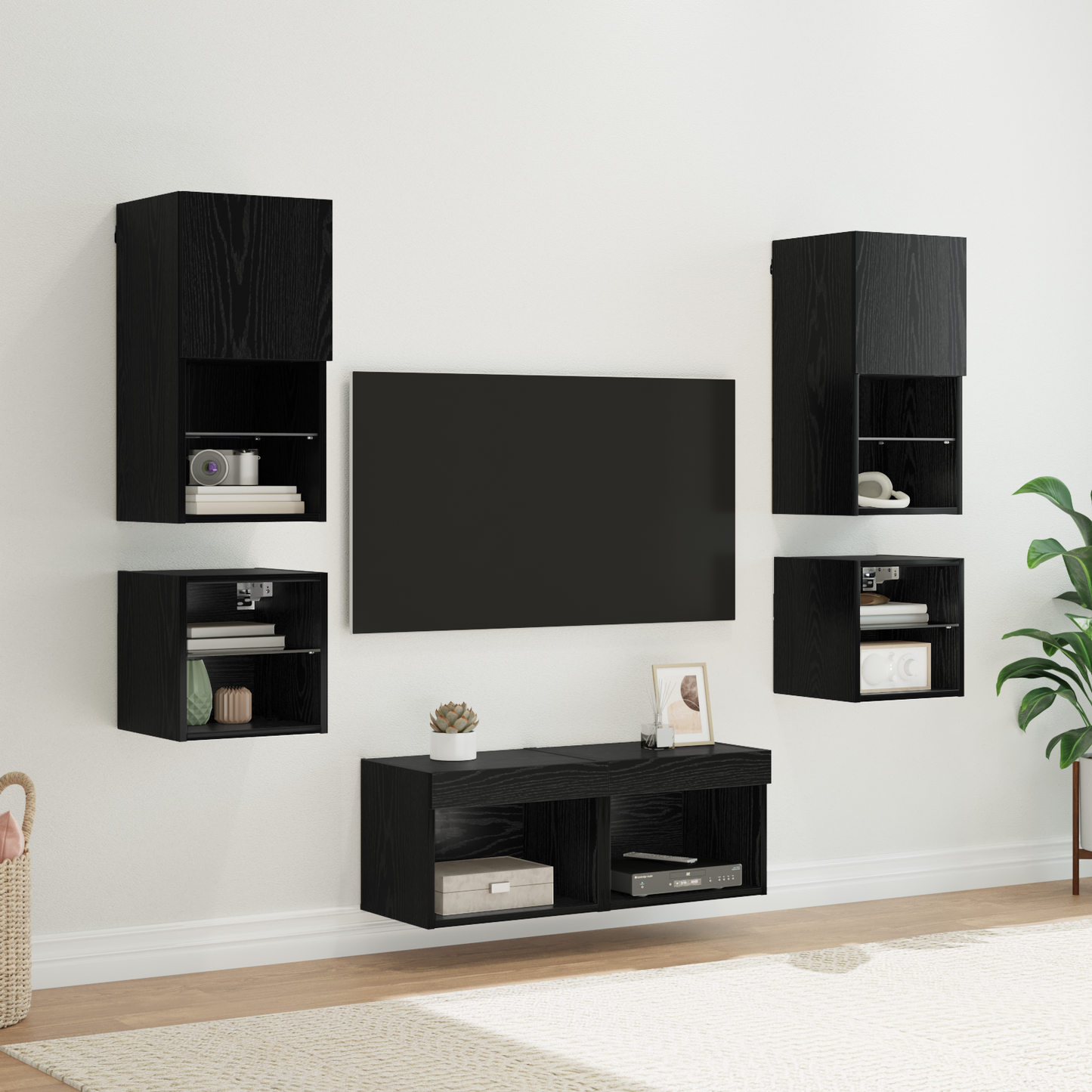 TV Wall Units 8 pcs Black Oak Engineered Wood