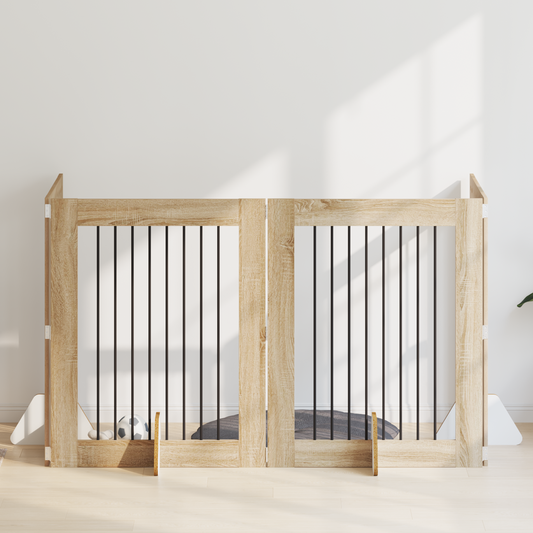 Foldable Dog Gate with Stands 4 pcs Sonoma Oak 321 cm