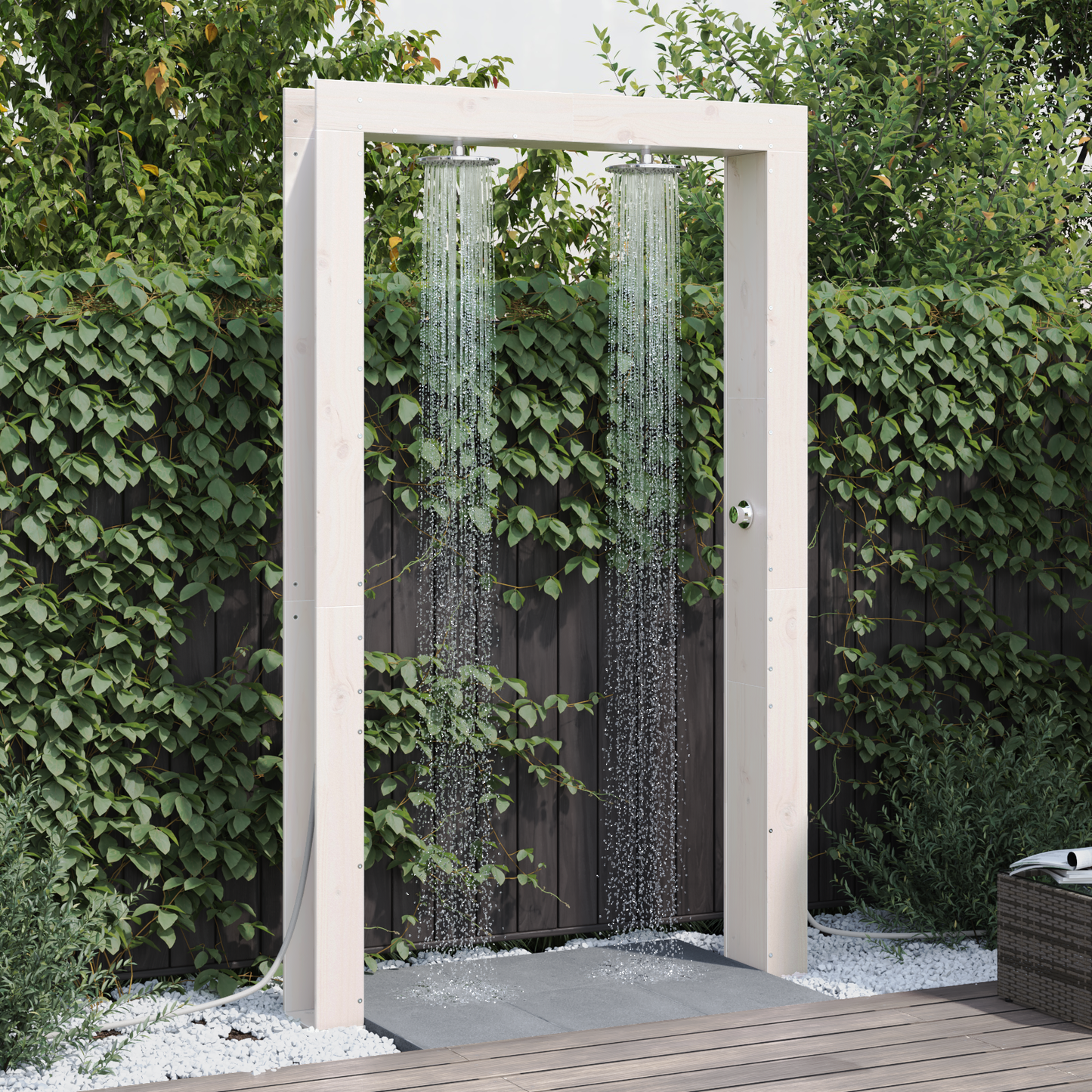 Outdoor Shower 226 cm Solid Pine Wood and Stainless Steel White