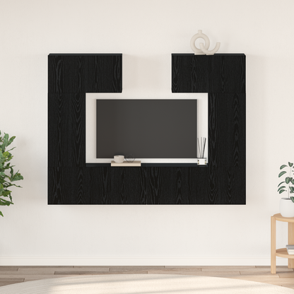 TV Cabinet Set Wall-mounted 6 pcs Black Oak Engineered Wood