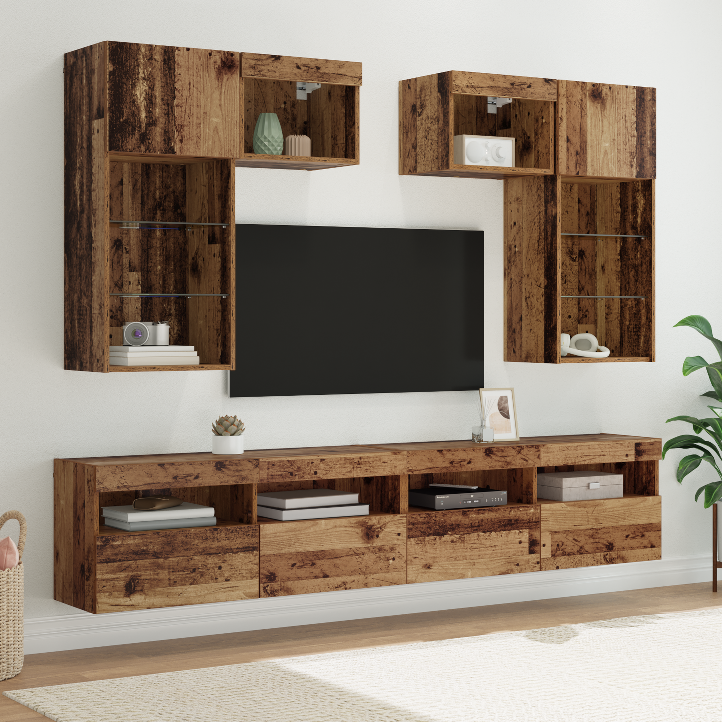 TV Wall Units Wall-mounted 6 pcs Black Oak Engineered Wood