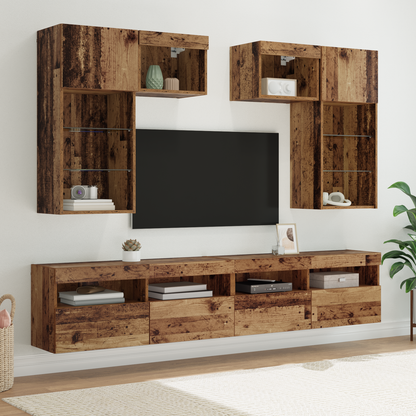 TV Wall Units Wall-mounted 6 pcs Black Oak Engineered Wood