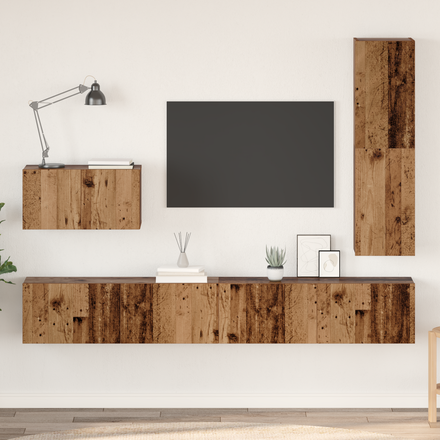 TV Cabinet Set with Drawer 4 pcs Old Wood Engineered Wood