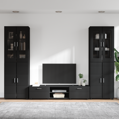 TV Cabinet Set with Drawer FLORIN 3 pcs Black Engineered Wood