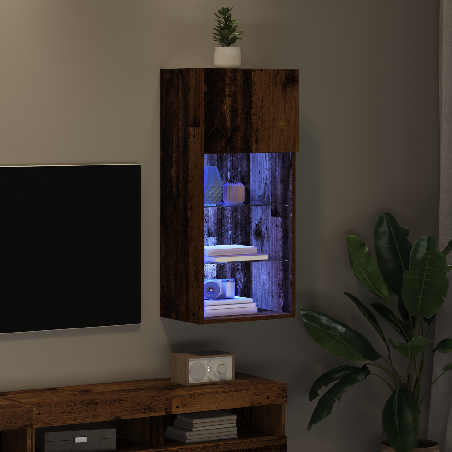 Wall-mounted TV Cabinet with LED Old Wood 40.5 x 30 x 90 cm